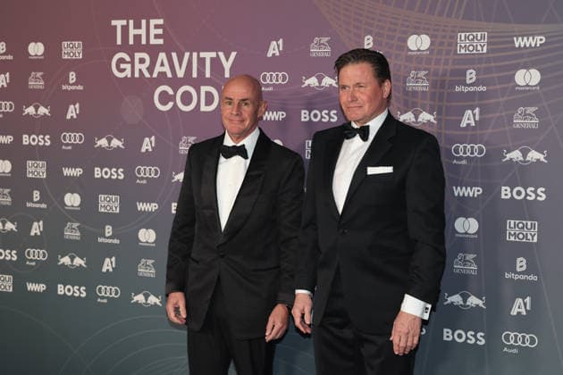 ALPINE SKIING - FIS WC Kitzbuehel KITZBUEHEL,AUSTRIA,24.JAN.26 - ALPINE SKIING - FIS World Cup, Hahnenkamm-race, side event, Kitz Race Party. Image shows president Johan Eliasch (FIS) and CEO Urs Lehmann (FIS).  GEPAxpictures xWolfgangxGrebien