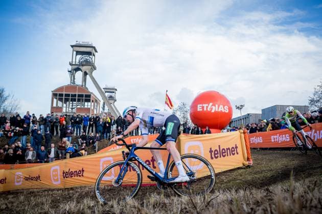 Belgian Toon Aerts pictured in action during the men s elite race at the World Cup cyclocross cycling event in Maasmechelen, Belgium, stage 11 (out of 12) of the UCI World Cup cyclocross competition, Saturday 24 January 2026. JASPERxJACOBS  x158330398x