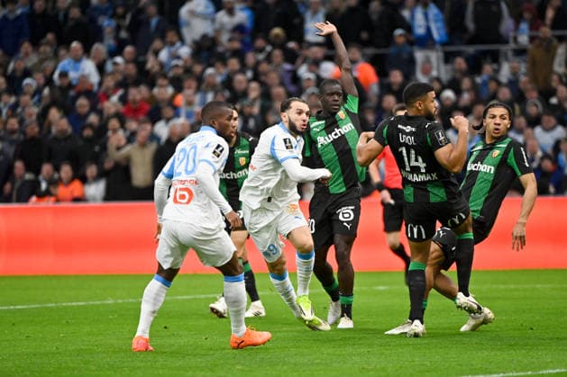 Olympique de Marseille v RC Lens - Ligue 1 McDonald s 2025 2026 20 Malang SARR (rcl) - 14 Matthieu UDOL (rcl) - 25 Ismaelo GANIOU (rcl) - 09 Amine GOUIRI (om) during the Ligue 1 McDonald s match between Marseille and Lens at Stade Velodrome on January 24, 2026 in Marseille, France. Marseille France  Copyright: xFEPx 776348261