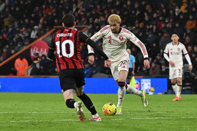 Bournemouth v Liverpool, Premier League Hugo Ekitike (22) of Liverpool on the attack battles for possession with Ryan Christie (10) of AFC Bournemouth during the Premier League match between Bournemouth and Liverpool at the Vitality Stadium, Bournemouth, UK on 24 January 2026. Bournemouth Vitality Stadium Dorset UK Editorial use only DataCo restrictions apply See www.football-dataco.com , Copyright: xGrahamxHuntx PSI-23639-0140