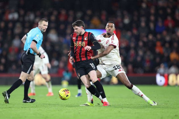 Bournemouth v Liverpool 24 January 2026, Bournemouth - Premier League Football - AFC Bournemouth v Liverpool - Ryan Christie of Bournemouth is tackled by Ryan Gravenberch of Liverpool - Photo: Charlotte Wilson Offside. Bournemouth UK Copyright: xCharlottexWilsonx xOffsidexOffside
