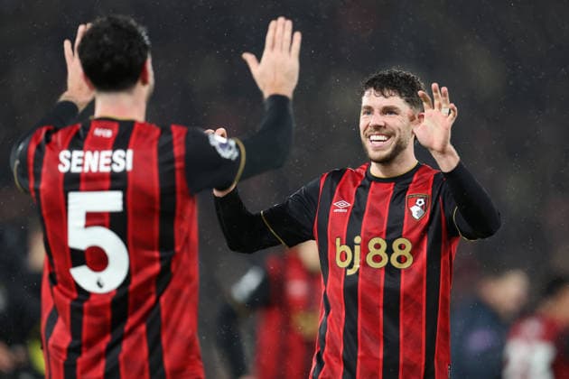 Bournemouth v Liverpool 24 January 2026, Bournemouth - Premier League Football - AFC Bournemouth v Liverpool - Ryan Christie of Bournemouth celebrates their victory - Photo: Charlotte Wilson Offside. Bournemouth UK Copyright: xCharlottexWilsonx xOffsidexOffside