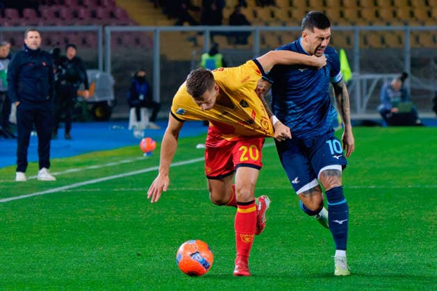 Ylber Ramadani of US Lecce in action against Mattia Zaccagni of SS Lazio during US Lecce vs SS Lazio, Italian soccer Serie A match in Lecce, Italy, January 24 2026  Copyright: xEmmanuelexMastrodonato IPAxSportx xipa-agency.netx xx IPA_70513987 IPA_Agency_IPA70513987