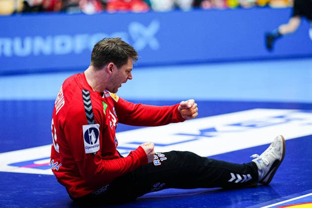 Jubel nach Parade Torbjoern Bergerud (Norwegen, 30) DEN, Deutschland vs. Norwegen, Handball, EHF Europameisterschaft 2026, Hauptrunde, Spieltag 2, 24.01.2026 DEN, Deutschland vs. Norwegen, Handball, EHF Europameisterschaft 2026, Hauptrunde, Spieltag 2, 24.01.2026 Herning Copyright: xEibner-Pressefoto MarcelxvonxFehrnx EP_MFN