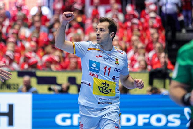 11Odriozola, Kauldi in action Match between SPAIN VS DENMARK valid for Men s EHF EURO 2026 at Jyske Bank Boxen in Herning on 24 January 2026. Herning Jyske Bank Boxen Herning Denmark Copyright: xIMAGOx xPRIMExSPORTSxIMAGESx xANGELOxMOREIRAx