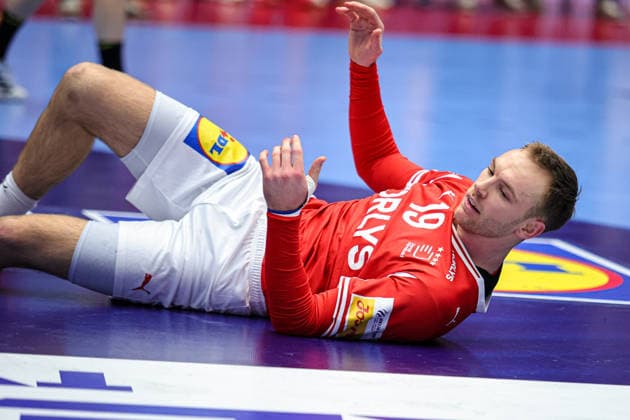19Gidsel, Mathias in action Match between SPAIN VS DENMARK valid for Men s EHF EURO 2026 at Jyske Bank Boxen in Herning on 24 January 2026. Herning Jyske Bank Boxen Herning Denmark Copyright: xIMAGOx xPRIMExSPORTSxIMAGESx xANGELOxMOREIRAx