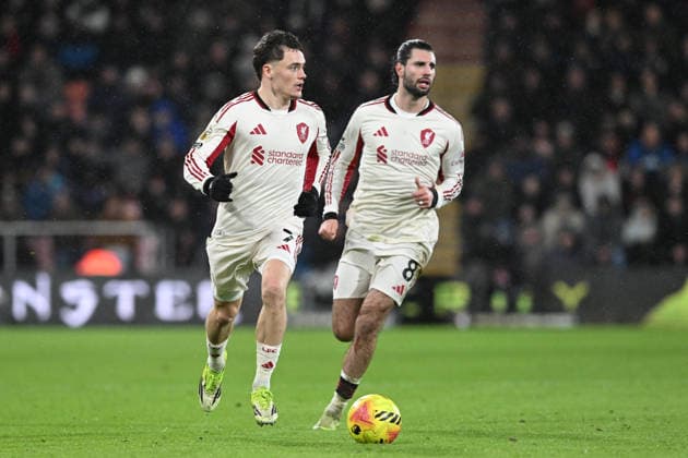 Bournemouth v Liverpool, Premier League Florian Wirtz (7) of Liverpool on the attack with Dominik Szoboszlai (8) of Liverpool during the Premier League match between Bournemouth and Liverpool at the Vitality Stadium, Bournemouth, UK on 24 January 2026. Bournemouth Vitality Stadium Dorset UK Editorial use only DataCo restrictions apply See www.football-dataco.com , Copyright: xGrahamxHuntx PSI-23639-0185