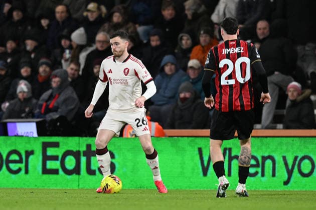 Bournemouth v Liverpool, Premier League Andrew Robertson (26) of Liverpool battles for possession with Alex Jimenez (20) of AFC Bournemouth during the Premier League match between Bournemouth and Liverpool at the Vitality Stadium, Bournemouth, UK on 24 January 2026. Bournemouth Vitality Stadium Dorset UK Editorial use only DataCo restrictions apply See www.football-dataco.com , Copyright: xGrahamxHuntx PSI-23639-0209
