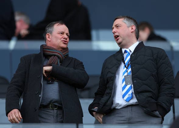 24th January 2026; Craven Cottage, Fulham, London, England; Premier League Football, Fulham versus Brighton and Hove Albion; Brighton and Hove Albion Chief Financial and Administration Officer Lee Cooper alongside Brighton and Hove Albion Chief Operating Officer Paul Mullen in the stands  JohnxPatrickxFletcher Content restricted for UK based newspaper
