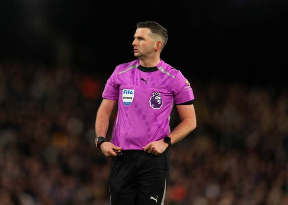 24th January 2026; Craven Cottage, Fulham, London, England; Premier League Football, Fulham versus Brighton and Hove Albion; Referee Michael Oliver  JohnxPatrickxFletcher Content restricted for UK based newspaper