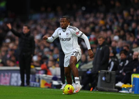 24th January 2026; Craven Cottage, Fulham, London, England; Premier League Football, Fulham versus Brighton and Hove Albion; Samuel Chukwueze of Fulham on the ball  JohnxPatrickxFletcher Content restricted for UK based newspaper