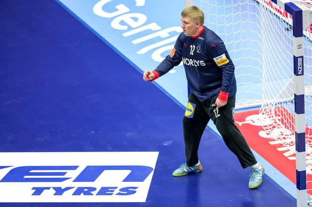 24.01.2026, Handball, Men s EHF EURO 2026, Dänemark -Spanien, Jyske Bank Boxen in Herning, Dänemark, Main Round: Emil Nielsen (Denmark 12) Dänemark