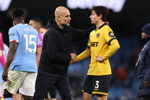 Manchester City v Wolverhampton Wanderers, Premier League Manchester City manager Pep Guardiola shakes hands with Hugo Bueno of Wolverhampton Wanderers after the Manchester City v Wolverhampton Wanderers Premier League match at the Etihad Stadium, Manchester, England on 24 January 2026 Credit: Ryan Crockett Every Second Media Editorial use only. All images are copyright Every Second Media Limited. No images may be reproduced without prior permission. All rights reserved. Premier League and Football League images are subject to licensing agreements with Football DataCo Limited. see https: www.football-dataco.com Copyright: xIMAGO EveryxSecondxMediax ESM-1769-0158 RyanxCrockettx xEveryxSecondxMediax