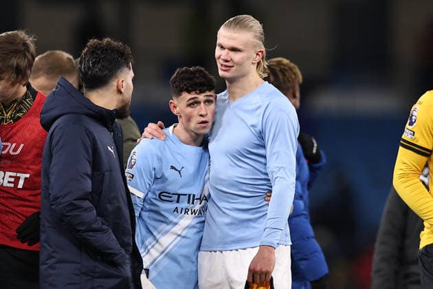 Manchester City v Wolverhampton Wanderers, Premier League Phil Foden of Manchester City and Erling Haaland of Manchester City after the Manchester City v Wolverhampton Wanderers Premier League match at the Etihad Stadium, Manchester, England on 24 January 2026 Credit: Ryan Crockett Every Second Media Editorial use only. All images are copyright Every Second Media Limited. No images may be reproduced without prior permission. All rights reserved. Premier League and Football League images are subject to licensing agreements with Football DataCo Limited. see https: www.football-dataco.com Copyright: xIMAGO EveryxSecondxMediax ESM-1769-0159 RyanxCrockettx xEveryxSecondxMediax