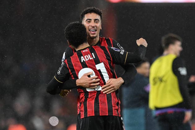 Bournemouth v Liverpool, Premier League James Hill (23) of AFC Bournemouth celebrates the win with Amine Adli (21) of AFC Bournemouth at full time during the Premier League match between Bournemouth and Liverpool at the Vitality Stadium, Bournemouth, UK on 24 January 2026. Bournemouth Vitality Stadium Dorset UK Editorial use only DataCo restrictions apply See www.football-dataco.com , Copyright: xGrahamxHuntx PSI-23639-0267