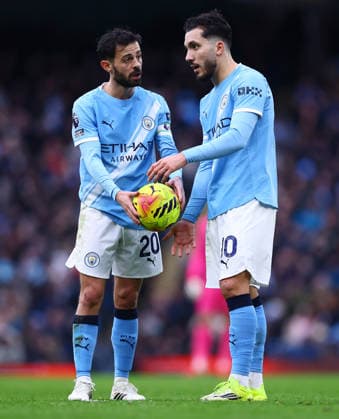 Bernardo Silva and Rayan Cherki of Manchester City Manchester City v Wolverhampton Wanderers, Premier League, Football, Etihad Stadium, Manchester, UK - 24 Jan 2026Manchester Etihad Stadium United Kingdom EDITORIAL USE ONLY No use with unauthorised audio, video, data, fixture lists, club league logos or live services. Online in-match use limited to 120 images, no video emulation. No use in betting, games or single club league player publications. Copyright: xMattxWest Shutterstockx 16425986cb