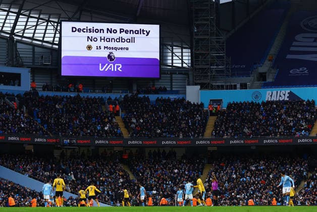 The VAR no penalty decision is shown on the big screen Manchester City v Wolverhampton Wanderers, Premier League, Football, Etihad Stadium, Manchester, UK - 24 Jan 2026Manchester Etihad Stadium United Kingdom EDITORIAL USE ONLY No use with unauthorised audio, video, data, fixture lists, club league logos or live services. Online in-match use limited to 120 images, no video emulation. No use in betting, games or single club league player publications.  Copyright: xMattxWest Shutterstockx 16425986db