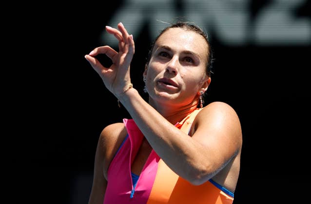TENNIS AUSTRALIAN OPEN, Aryna Sabalenka of Belarus reacts during the Women™s 4th round match against Victoria Mboko of Canada on day 8 of the 2026 Australian Open tennis tournament at Melbourne Park in Melbourne, Sunday, January 25, 2026. ( NO ARCHIVING MELBOURNE VICTORIA AUSTRALIA  Copyright: xROBxPREZIOSOx 20260125129379236473