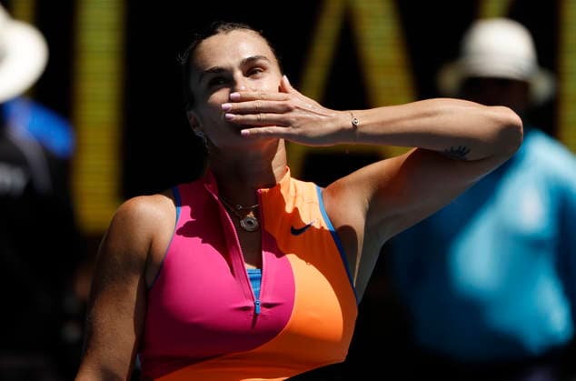 TENNIS AUSTRALIAN OPEN, Aryna Sabalenka of Belarus celebrates after winning the Women™s 4th round match against Victoria Mboko of Canada on day 8 of the 2026 Australian Open tennis tournament at Melbourne Park in Melbourne, Sunday, January 25, 2026. ( NO ARCHIVING MELBOURNE VICTORIA AUSTRALIA  Copyright: xROBxPREZIOSOx 20260125195366956341