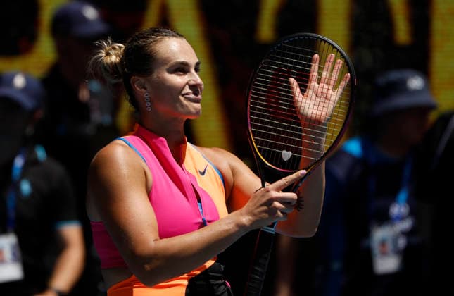TENNIS AUSTRALIAN OPEN, Aryna Sabalenka of Belarus celebrates after winning the Women™s 4th round match against Victoria Mboko of Canada on day 8 of the 2026 Australian Open tennis tournament at Melbourne Park in Melbourne, Sunday, January 25, 2026. ( NO ARCHIVING MELBOURNE VICTORIA AUSTRALIA  Copyright: xROBxPREZIOSOx 20260125166893431015