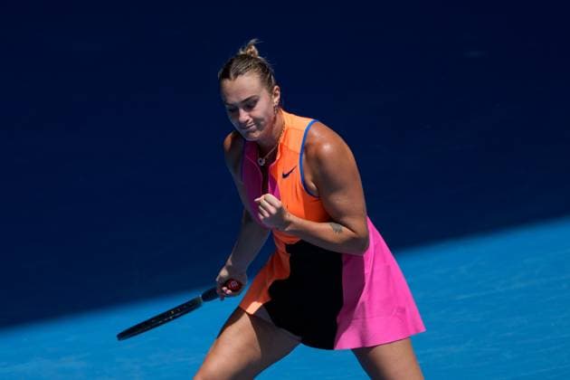 January 25, 2026: 1st seed ARYNA SABALENKA of Belarus in action against 17th seed VICTORIA MBOKO of Canada on Rod Laver Arena in a Women s Singles 4th round match on day 8 of the 2026 Australian Open in Melbourne, Australia. SABALENKA won 61 76. Cal Media Melbourne Australia - ZUMAc04_ 20260125_faf_c04_009 Copyright: xSydneyxLowx