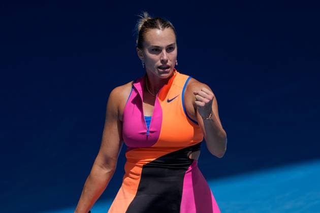January 25, 2026: 1st seed ARYNA SABALENKA of Belarus in action against 17th seed VICTORIA MBOKO of Canada on Rod Laver Arena in a Women s Singles 4th round match on day 8 of the 2026 Australian Open in Melbourne, Australia. SABALENKA won 61 76. Cal Media Melbourne Australia - ZUMAc04_ 20260125_faf_c04_011 Copyright: xSydneyxLowx
