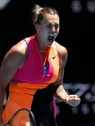 TENNIS AUSTRALIAN OPEN, Aryna Sabalenka of Belarus reacts during the Women™s 4th round match against Victoria Mboko of Canada on day 8 of the 2026 Australian Open tennis tournament at Melbourne Park in Melbourne, Sunday, January 25, 2026. ( NO ARCHIVING MELBOURNE VICTORIA AUSTRALIA  Copyright: xROBxPREZIOSOx 20260125142467155117