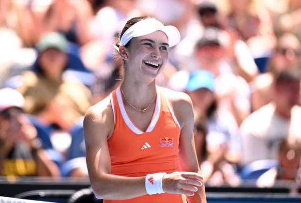 TENNIS AUSTRALIAN OPEN, Iva Jovic of the USA reacts after winning the Women™s 4th round match against Yulia Putintseva of Kazakhstan on day 8 of the 2026 Australian Open tennis tournament at Melbourne Park in Melbourne, Sunday, January 25, 2026. ( NO ARCHIVING MELBOURNE VICTORIA AUSTRALIA  Copyright: xJAMESxROSSx 20260125174525540130