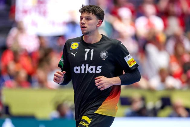 24.01.2026, Handball, Men s EHF EURO 2026, Deutschland - Norwegen, Jyske Bank Boxen in Herning, Dänemark, Main Round: Marko Grgic (Germany 71) jubelnd nach dem Tor Dänemark