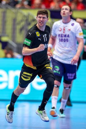 24.01.2026, Handball, Men s EHF EURO 2026, Deutschland - Norwegen, Jyske Bank Boxen in Herning, Dänemark, Main Round: Lukas Zerbe (Germany 17) jubelnd Dänemark