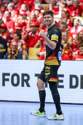 24.01.2026, Handball, Men s EHF EURO 2026, Deutschland - Norwegen, Jyske Bank Boxen in Herning, Dänemark, Main Round: Lukas Zerbe (Germany 17) jubelnd Dänemark