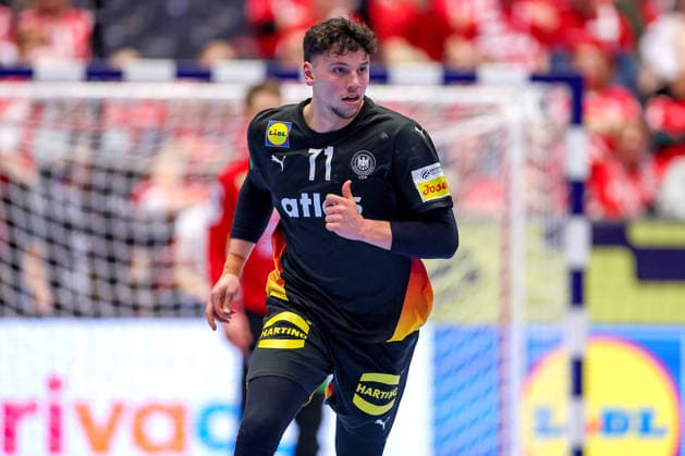 24.01.2026, Handball, Men s EHF EURO 2026, Deutschland - Norwegen, Jyske Bank Boxen in Herning, Dänemark, Main Round: Marko Grgic (Germany 71) jubelnd nach dem Tor Dänemark