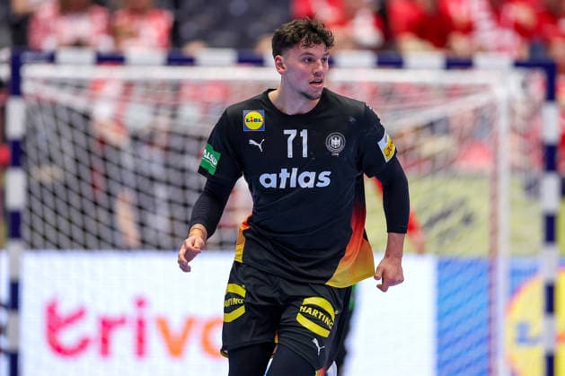 24.01.2026, Handball, Men s EHF EURO 2026, Deutschland - Norwegen, Jyske Bank Boxen in Herning, Dänemark, Main Round: Marko Grgic (Germany 71) jubelnd nach dem Tor Dänemark