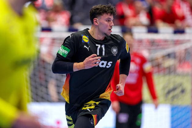 24.01.2026, Handball, Men s EHF EURO 2026, Deutschland - Norwegen, Jyske Bank Boxen in Herning, Dänemark, Main Round: Marko Grgic (Germany 71) jubelnd nach dem Tor Dänemark