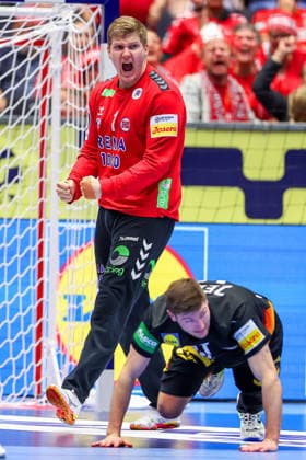 24.01.2026, Handball, Men s EHF EURO 2026, Deutschland - Norwegen, Jyske Bank Boxen in Herning, Dänemark, Main Round: Robin Paulsen Haug (Norway 01) jubelnd Dänemark
