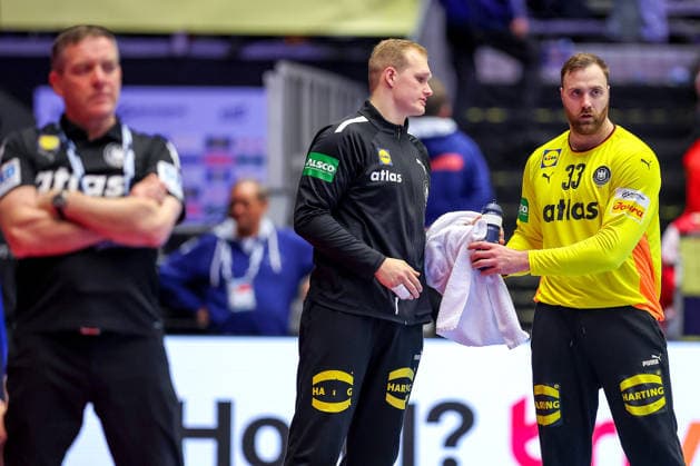 24.01.2026, Handball, Men s EHF EURO 2026, Deutschland - Norwegen, Jyske Bank Boxen in Herning, Dänemark, Main Round: David Späth (Germany 01) neben Andreas Wolff (Germany 33) Dänemark