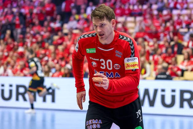 24.01.2026, Handball, Men s EHF EURO 2026, Deutschland - Norwegen, Jyske Bank Boxen in Herning, Dänemark, Main Round: Torbjorn Sittrup Bergerud (Norway 30) Dänemark