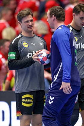 24.01.2026, Handball, Men s EHF EURO 2026, Deutschland - Norwegen, Jyske Bank Boxen in Herning, Dänemark, Main Round: Rune Dahmke (Germany 34) neben Sander Sagosen (Norway 05) Dänemark