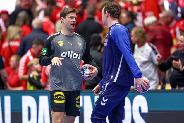 24.01.2026, Handball, Men s EHF EURO 2026, Deutschland - Norwegen, Jyske Bank Boxen in Herning, Dänemark, Main Round: Rune Dahmke (Germany 34) neben Sander Sagosen (Norway 05) Dänemark