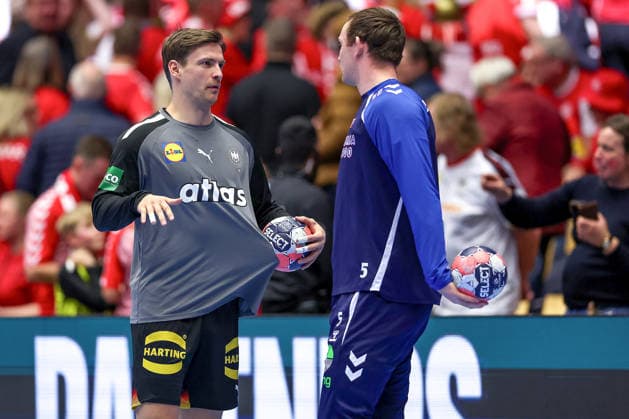 24.01.2026, Handball, Men s EHF EURO 2026, Deutschland - Norwegen, Jyske Bank Boxen in Herning, Dänemark, Main Round: Rune Dahmke (Germany 34) neben Sander Sagosen (Norway 05) Dänemark