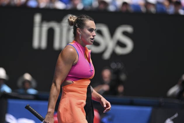 Australian Open 2026 MELBOURNE, AUSTRALIA - JANUARY 25: Aryna Sabalenka in action against Victoria Mboko (CAN) (not seen) during round 4 at the Australian Open grand slam tennis tournament at Melbourne Park in Melbourne, Australia on January 25, 2026. Mark Avellino Anadolu Melbourne Australia. Editorial use only. Please get in touch for any other usage.  Copyright: x2026xAnadoluxMarkxAvellinox