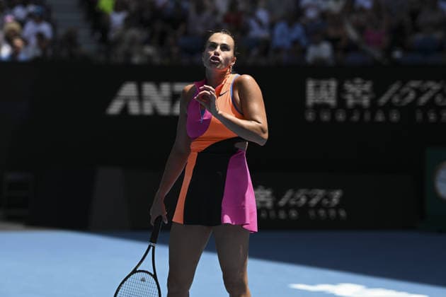 Australian Open 2026 MELBOURNE, AUSTRALIA - JANUARY 25: Aryna Sabalenka in action against Victoria Mboko (CAN) (not seen) during round 4 at the Australian Open grand slam tennis tournament at Melbourne Park in Melbourne, Australia on January 25, 2026. Mark Avellino Anadolu Melbourne Australia. Editorial use only. Please get in touch for any other usage.  Copyright: x2026xAnadoluxMarkxAvellinox