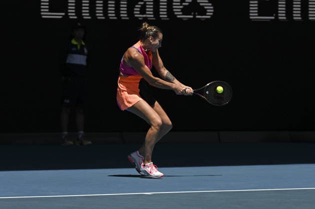 Australian Open 2026 MELBOURNE, AUSTRALIA - JANUARY 25: Aryna Sabalenka in action against Victoria Mboko (CAN) (not seen) during round 4 at the Australian Open grand slam tennis tournament at Melbourne Park in Melbourne, Australia on January 25, 2026. Mark Avellino Anadolu Melbourne Australia. Editorial use only. Please get in touch for any other usage.  Copyright: x2026xAnadoluxMarkxAvellinox