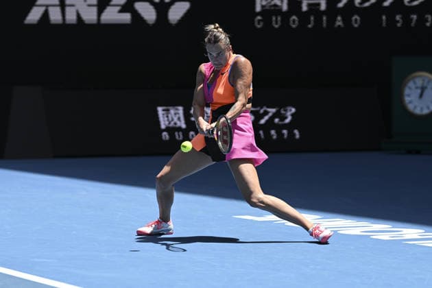Australian Open 2026 MELBOURNE, AUSTRALIA - JANUARY 25: Aryna Sabalenka in action against Victoria Mboko (CAN) (not seen) during round 4 at the Australian Open grand slam tennis tournament at Melbourne Park in Melbourne, Australia on January 25, 2026. Mark Avellino Anadolu Melbourne Australia. Editorial use only. Please get in touch for any other usage.  Copyright: x2026xAnadoluxMarkxAvellinox