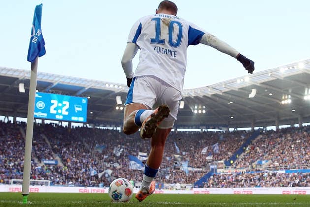 24.01.2026, xrekx, Fussball 2.Bundesliga, Karlsruher SC - Hertha BSC Berlin v.l. Anzeigetafel, Videowall, Scoreboard, Info, Werbung Endstand 2:2 MichaÃ«l Cuisance (Hertha BSC) (DFL DFB REGULATIONS PROHIBIT ANY USE OF PHOTOGRAPHS as IMAGE SEQUENCES and or QUASI-VIDEO) Karlsruhe