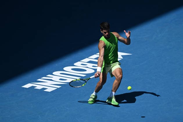TENNIS AUSTRALIAN OPEN, Carlos Alcaraz of Spain in action during the Men™s 4th round match against Tommy Paul of USA on day 8 of the 2026 Australian Open tennis tournament at Melbourne Park in Melbourne, Sunday, January 25, 2026. ( NO ARCHIVING MELBOURNE VICTORIA AUSTRALIA  Copyright: xJAMESxROSSx 20260125129802707301