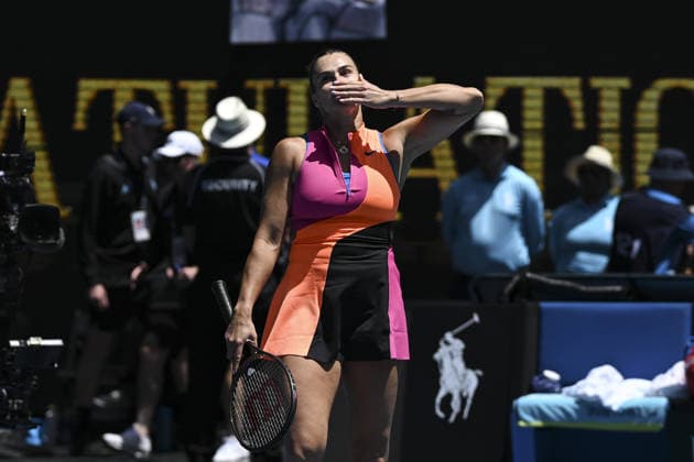 Australian Open 2026 MELBOURNE, AUSTRALIA - JANUARY 25: Aryna Sabalenka reaction after winning the tie break and the match against Victoria Mboko (CAN) (not seen) during round 4 at the Australian Open grand slam tennis tournament at Melbourne Park in Melbourne, Australia on January 25, 2026 Mark Avellino Anadolu Melbourne Australia. Editorial use only. Please get in touch for any other usage.  Copyright: x2026xAnadoluxMarkxAvellinox