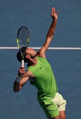 Carlos Alcaraz of Spain in action Australian Open tennis tournament, Day Eight, Melbourne Park, Australia - 25 Jan 2026Melbourne Melbourne Park Victoria (VIC) Australia  Copyright: xEllaxLing Shutterstockx 16380468s