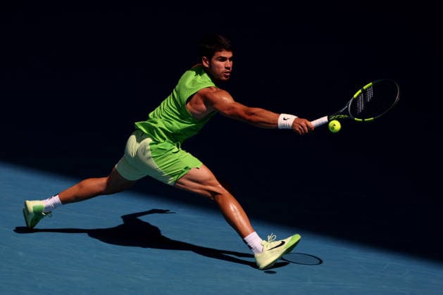 Carlos Alcaraz of Spain in action Australian Open tennis tournament, Day Eight, Melbourne Park, Australia - 25 Jan 2026Melbourne Melbourne Park Victoria (VIC) Australia  Copyright: xEllaxLing Shutterstockx 16380468i
