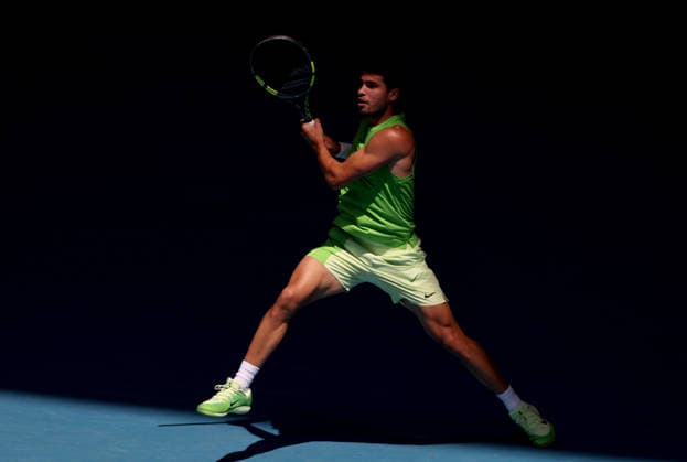 Carlos Alcaraz of Spain in action Australian Open tennis tournament, Day Eight, Melbourne Park, Australia - 25 Jan 2026Melbourne Melbourne Park Victoria (VIC) Australia  Copyright: xEllaxLing Shutterstockx 16380468k